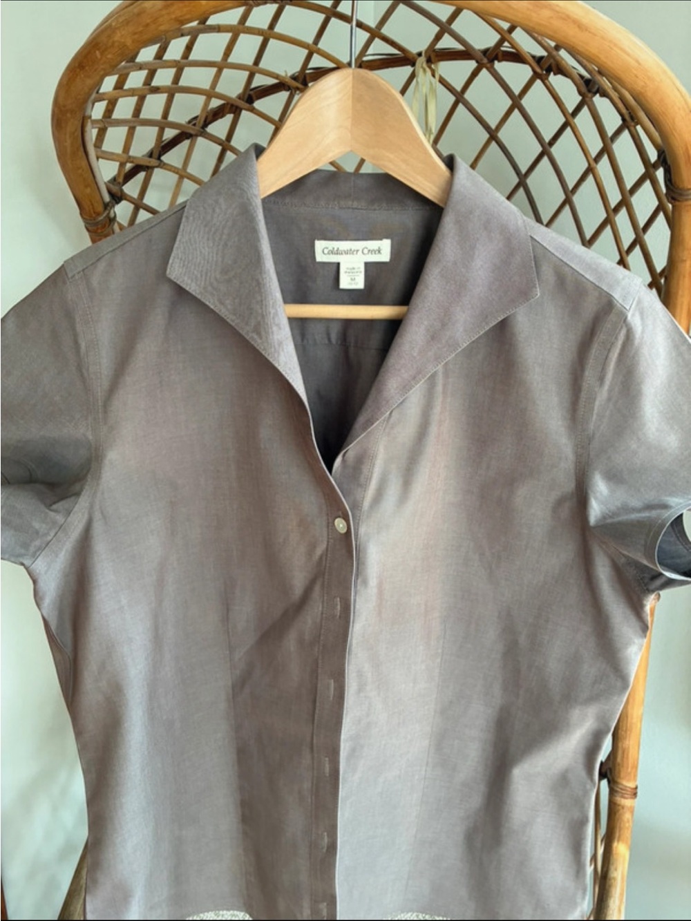 Coldwater Creek Short-Sleeve Button Front Blouse in Tan